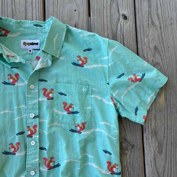 Tipsy Elves Waterski Squirell Button Up Short Sleeve Shirt - Picture 2 of 4
